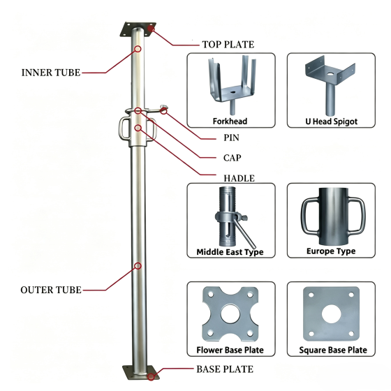 40/48 galvanized adjustable steel prop